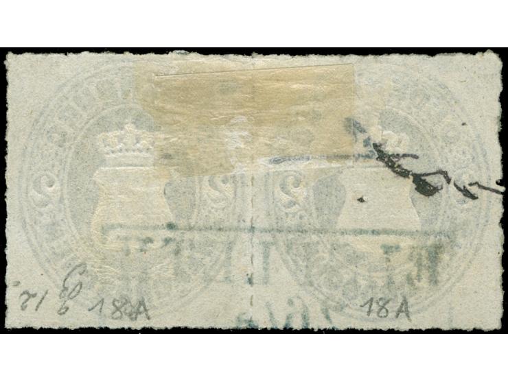1862, 2 Gr. grauultramarin mit Durchstich 11¾ im waagerechten Paar mit klarem Rahmenstempel “ELSFLETH” in Blau, rechte Marke 