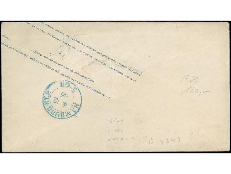 1862, Umschlag 2 Gr. blau, lange Gummierung, gebraucht mit blauem DKr. “OLDENBURG 3.12.” nach Hamburg mit Ankunftsstempel. Rü