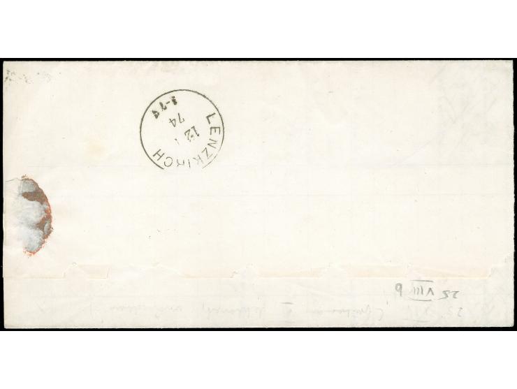1872, 3 Kr. karmin mit Plattenfehler “helle Striche im Rahmen unten” (Feld 142), mit EKr. “BONDORF 11.1.74” auf innen nicht g