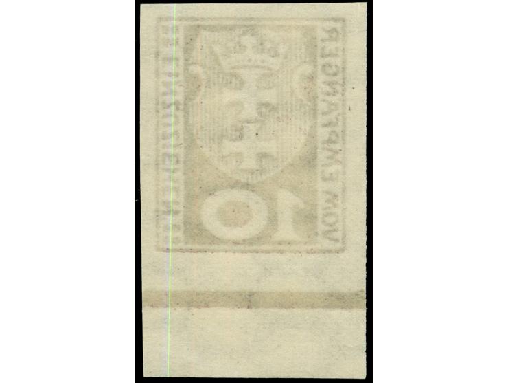 1921, Kleines Wappen 10 M. dunkelviolettpurpur, ungezähnt, Unterrandstück, postfrisch, tadellos