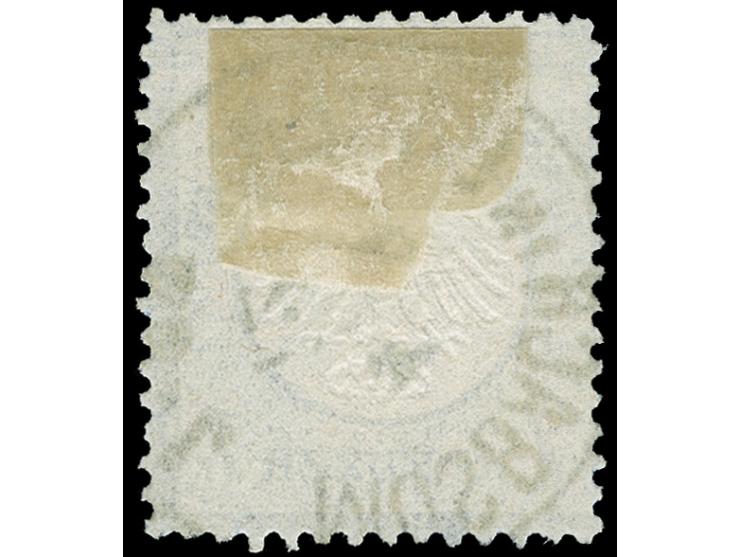 1872, 7 Kr. ultramarin mit Plattenfehler “Kerbe im Innenkreis rechts unter E in REICHS”, mit klarem EKr. “MOSBACH IN BADEN 4.