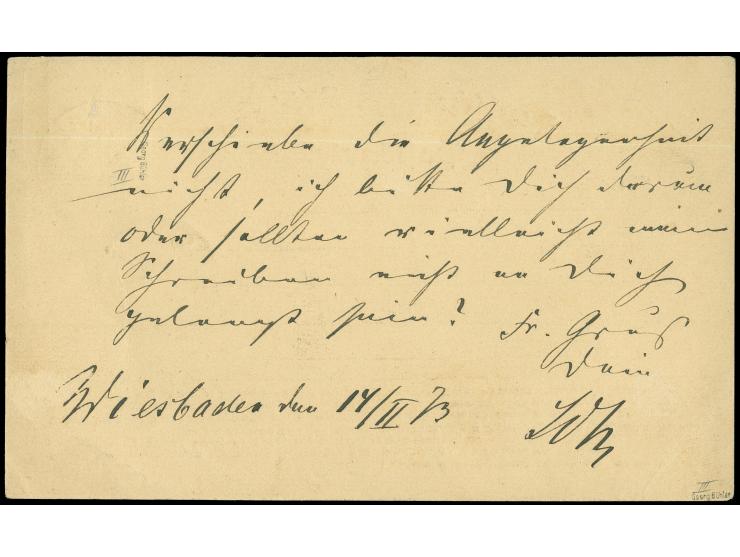 1872, ½ Gr. orange mit Plattenfehler “Farbstrich vom Außenkreis zum H in DEUTSCHE”, mit klarem EKr. “WIESBADEN 14.2.73” auf o
