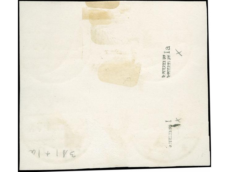 1920, Freimarke 4 m. auf 2 Fr. auf GC-Papier mit Aufdruckfehler „Querbalken der Wertziffer 4 verdickt“ auf der oberen Marke e