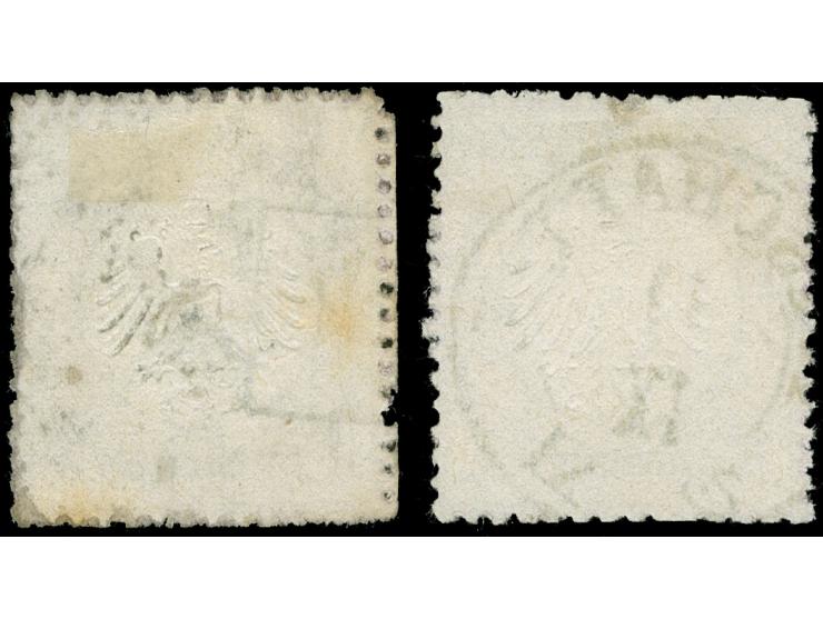 1872, ¼ Gr. grauviolett mit Zähnungsbesonderheit “ausgefallenes Zähnungsloch oben und unten in der 5. Position” (FZL ou5) und
