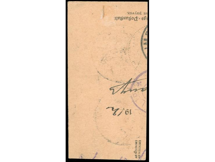 “KETE-KRATSCHI / TOGO / 15.7 12”, auf 1900 Kaiseryacht 10 Pfg. im senkrechten Paar auf Paketkarten-Briefstück, einwandfrei, d