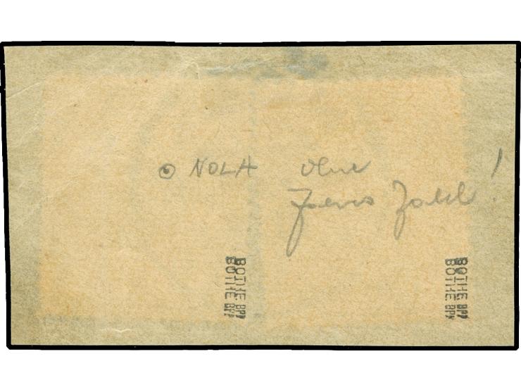“NOLA / (KAMERUN) / 10.5”, kompletter Abschlag ohne Jahreszahl auf zwei Einzelwerte Kaiseryacht 5 Pfg., rechte Marke teils wi