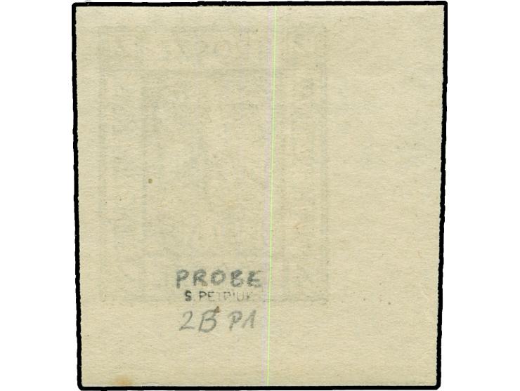 1917, Wappenzeichnung 4 Gr. olivgrau, geschnittener Probedruck, linkes unteres Eckrandstück, postfrisch, im unteren Bogenrand