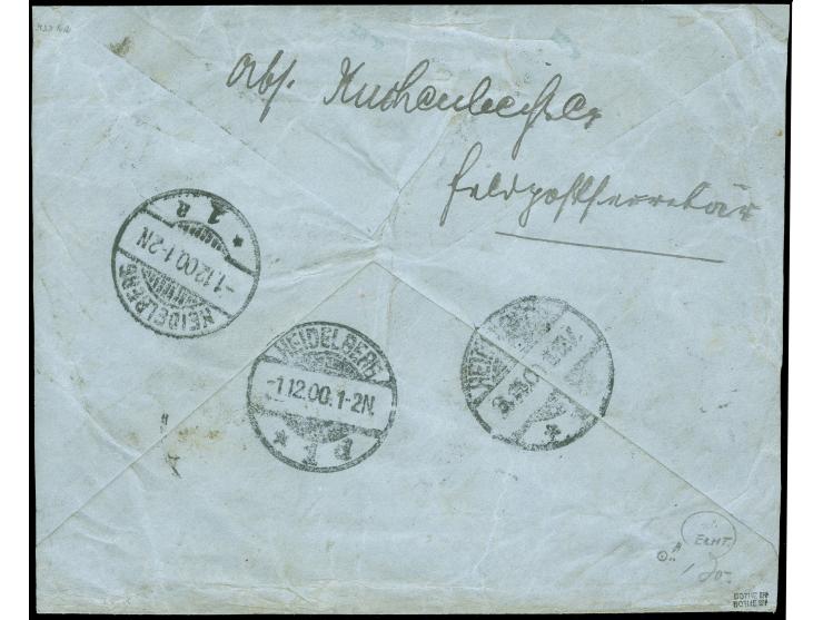 “PEKING DEUTSCHE POST **”, Hartholzstempel sowie Ra1 “FELDPOSTBRIEF” klar auf Brief nach Heidelberg mit Ankunftsstempel vom -