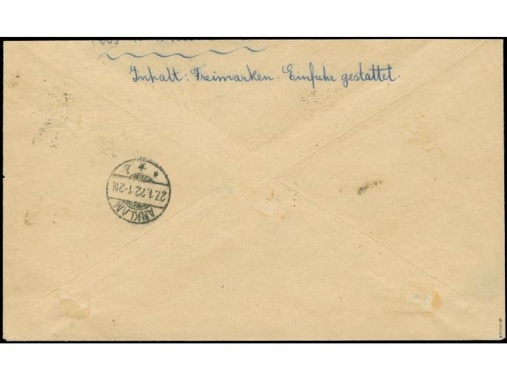 1920, Freimarke 4m. auf 2 fr. rötlichorange/hellgrünblau, mit Aufdruckfehler „Wertziffer 4 verdickt“ mit Stempel „MEMEL 25.1.