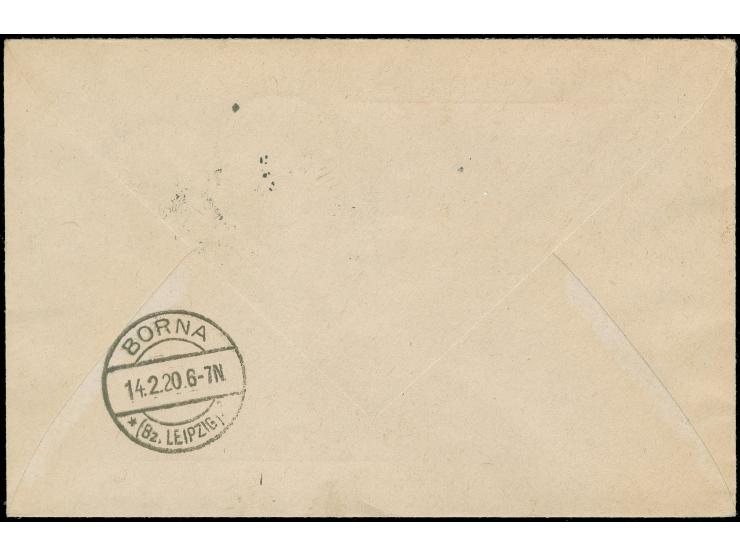 1920, Germania Kriegsdruck 60 Pfg. lebhaftbraunviolett, mit Stempel “MEMEL 11.2.20” auf R-Brief nach Borna als portogerechte 