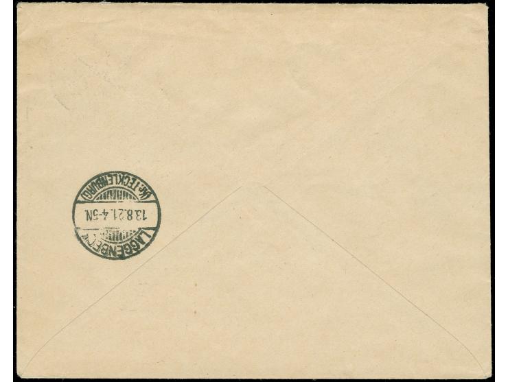 1921, Freimarken 60 pf. auf 50 C. dunkelgraurot/türkisgrau, waagerechter Dreierstreifen aus der linken unteren Bogenecke mit 