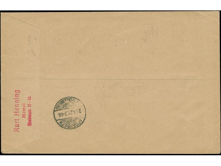 1922, Freimarken 10 Pfg. auf 10 c. dunkelopalgrün, im Unterrandsechserstreifen mit Zwischensteg und komplettem Druckdatum “D 