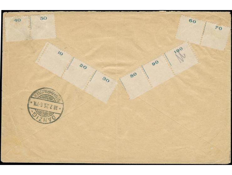1923, Freimarken 25 M. auf 25 C. grünlichblau, doppelter Aufruck - einmal schwächer in Mischfrankatur mit 10 auf 2 Mark (2), 