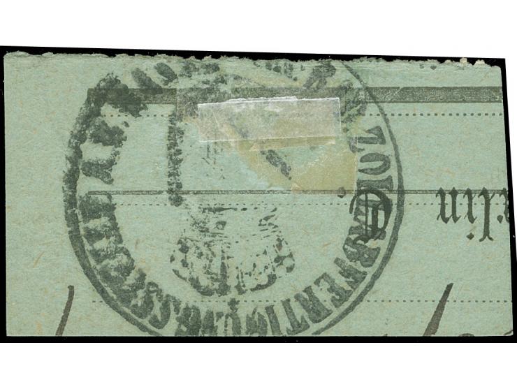 1898, Krone/Adler 50 Pfg. lebhaftrötlichbraun, Mischfrankatur mit 5 Pfg. lebhaftopalgrün mit Diagonalaufdruck, gestempelt “SH
