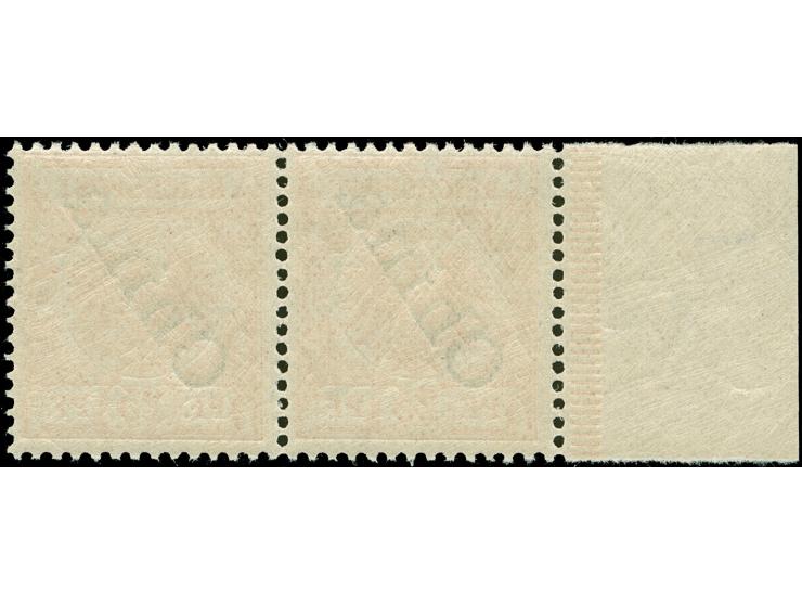 1898, Steilaufdruck 25 Pfg. dunkelorange, waagerechtes, linkes Seitenrandpaar mit Plattenfehler “I in Reichspost oben gespalt