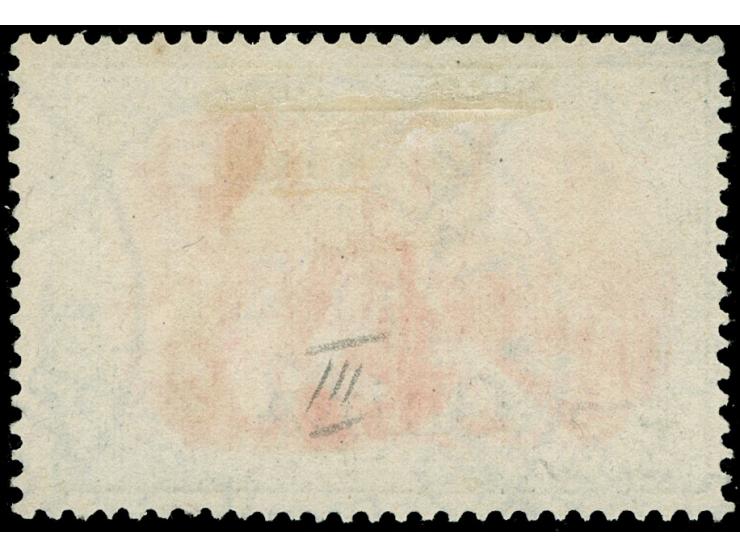 1901, Germania Reichspost Type I, Nachmalung mit Rot und Deckweiß, 5 M. grünschwarz/bräunlichkarmin, sauber gestempelt “TIENT