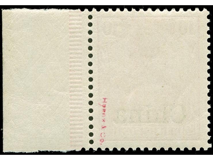 1901, Germania Reichspost 10 Pfg. dunkelkarminrot, nicht ausgegebene Marke mit Aufdruck “kommaförmiger i-Punkt”, rechtes Seit