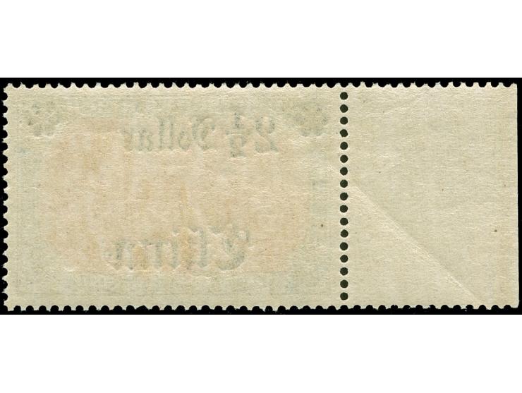 1905, Germania o.Wz. 2 ½ D. auf 5 M. grünschwarz/dunkelkarmin, linkes Seitenrandstück, postfrisch, tadellos, unsigniert, Foto