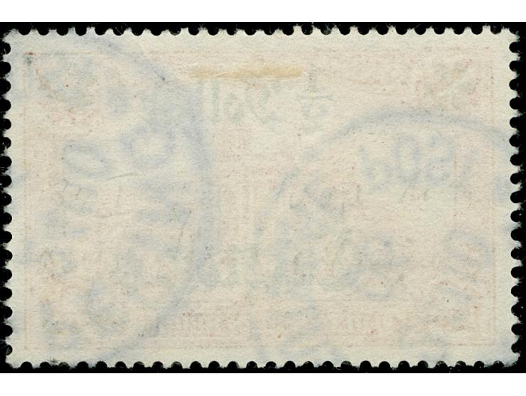 1905, Germania o.Wz. gez. 26:17 ½ D. auf 1 M. karminrot, Aufdruckfehler “linke Rosette auf einer Spitze stehend” (Aufdruckfel