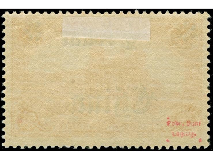 1905, Germania o.Wz. gez. 26:17 ½ D. auf 1 M. karminrot, Aufdruckfehler “linke Rosette auf einer Spitze stehend” (Aufdruckfel