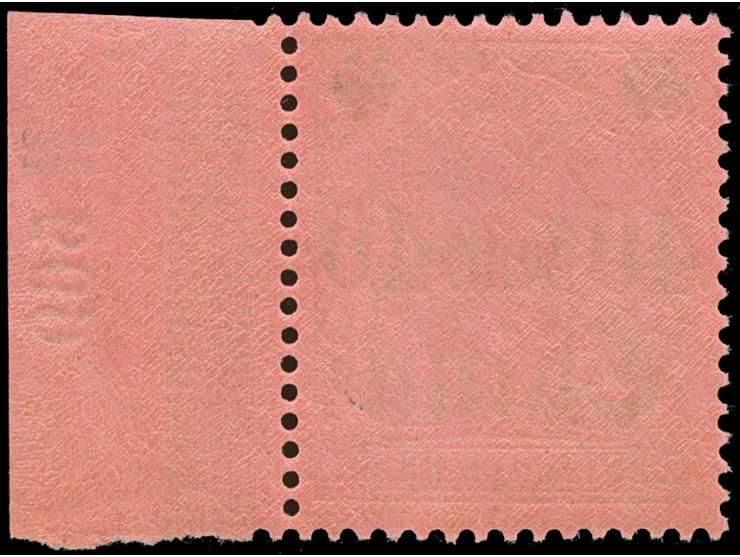 1905, Germania o.Wz. 40 C. auf 80 Pfg. dunkelrötlichkarmin/braunschwarz auf mattkarminrot, rechtes Seitenrandstück mit Ur-HAN