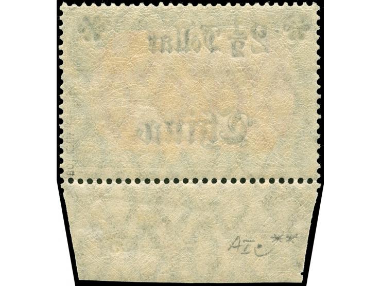 1906/19, Germania mit Wz. Friedensdruck Wertaufdruck Links Abstand 9,5 mm Zwischenraum 2,4 mm 2 ½ D. auf 5 M. grünschwarz/dun