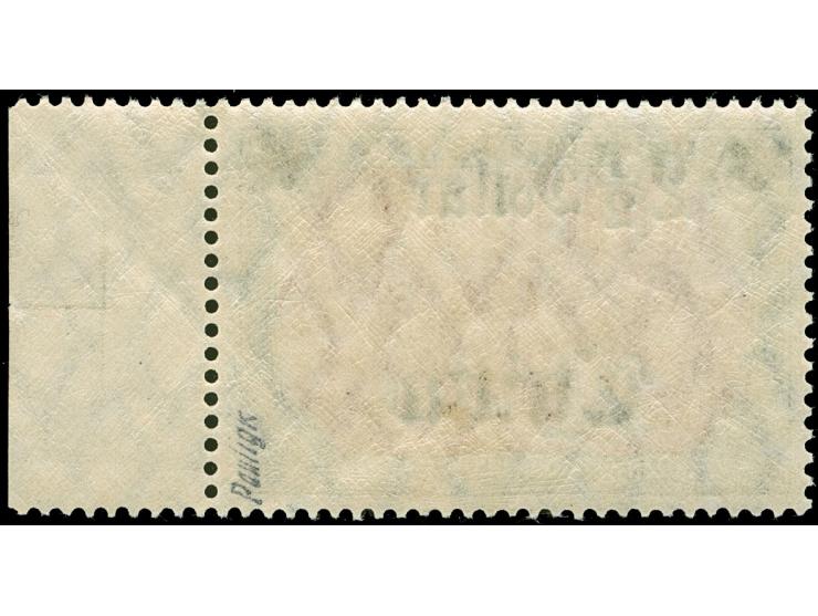 1906/19, Germania mit Wz. Friedensdruck Wertaufdruck Links Abstand 9 mm Zwischenraum 2,4 mm 2 ½ D. auf 5 M. grünschwarz/dunke