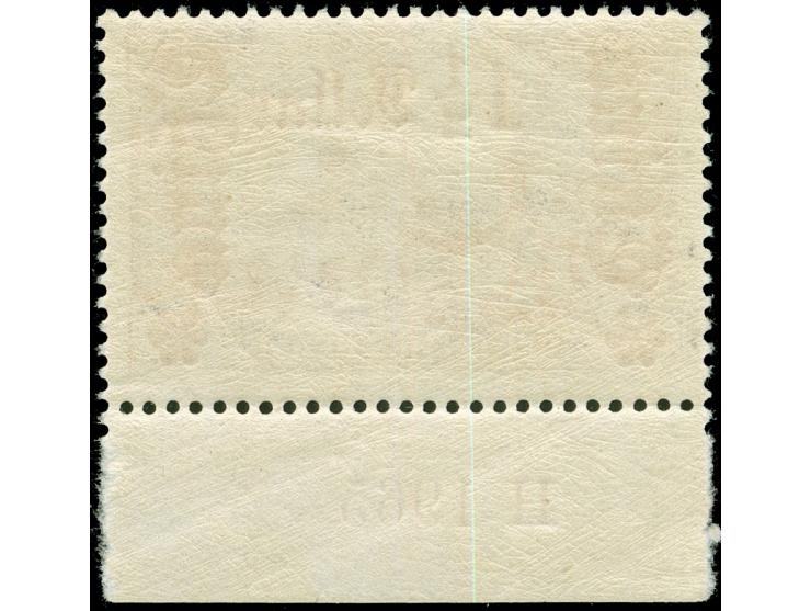 1905, Germania o.Wz. gez. 25:16 1 ½ D. auf 3 M. schwarzbraunviolett, Unterrandstück mit Aufdruck-HAN “H 1965”, postfrisch, ta