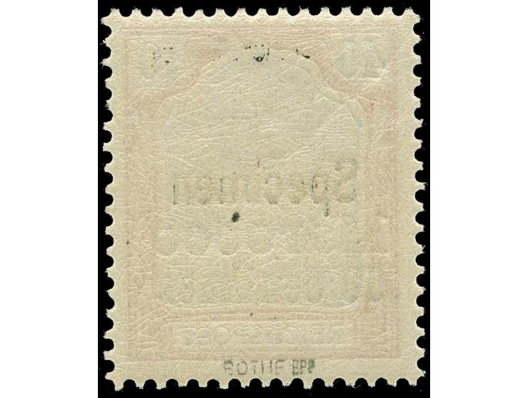 1900, Germania Reichspost 50 C. auf 40 Pfg. dunkelrötlichkarmin/schwarz, mit Aufdruck “Specimen”, postfrisch, tadellos, sign.