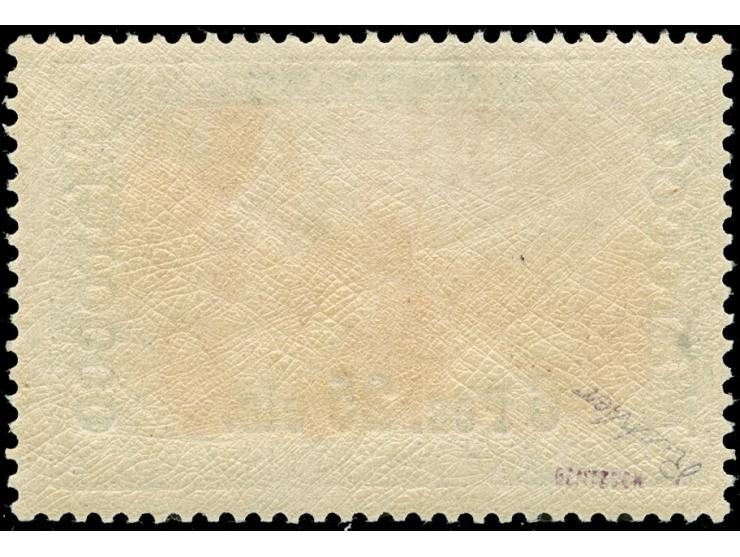 1903, Germania Reichspost 6 P. 25 C. auf 5 M. grünschwarz/bräunlichkarmin, fetter Aufdruck, Urmarken-Type II, sauber ungebrau