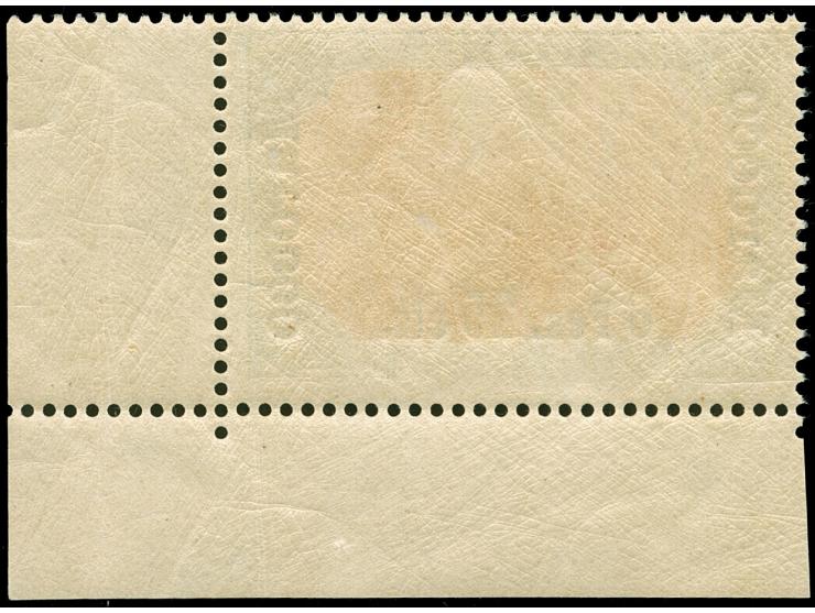1903, Germania Reichspost 6 P. 25 C. auf 5 M. grünschwarz/bräunlichkarmin, fetter Aufdruck, Urmarken-Type II, rechte untere B