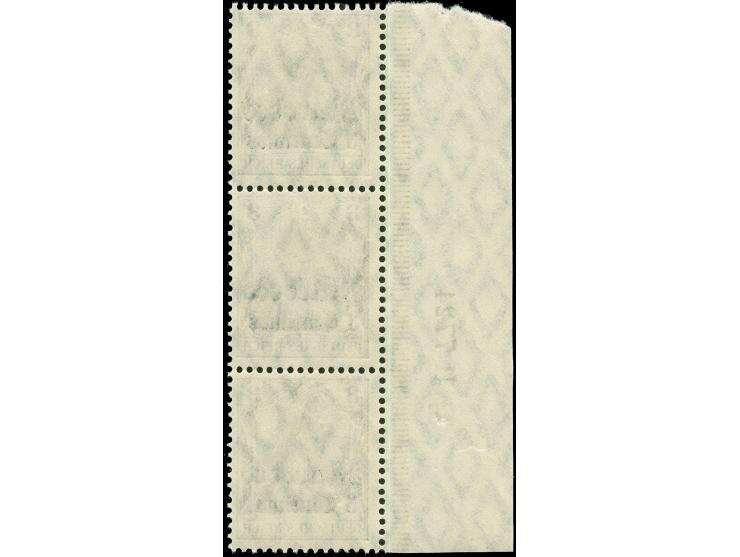1906, Germania mit Wz. 3 C. auf 3 Pfg. dunkelockerbraun, senkrechter Dreierstreifen mit linkem Seitenrand und Ur-HAN “H 7724”