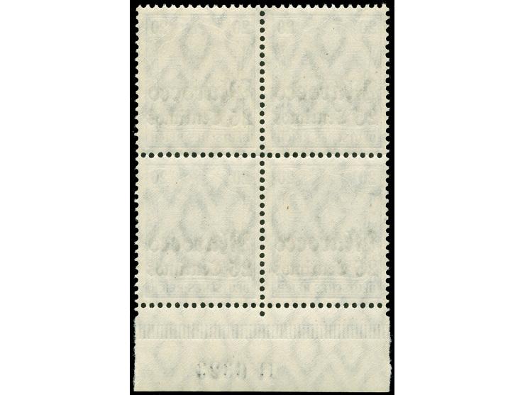 1906, Germania mit Wz. 25 C. auf 20 Pfg. lebhaftlilaultramarin, Unterrandviererblock mit Aufdruck-Han “H 6323”, postfrisch, t