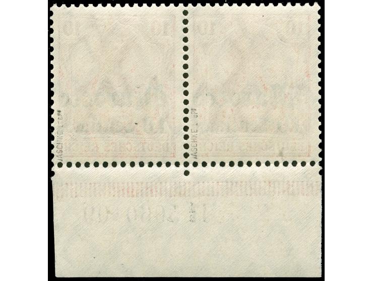 1906, Germania mit Wz. 10 C. auf 10 Pfg. lebhaftkarminrot, waagerechtes Unterrandpaar mit Aufdruck-Han “H 5060.09”, postfrisc