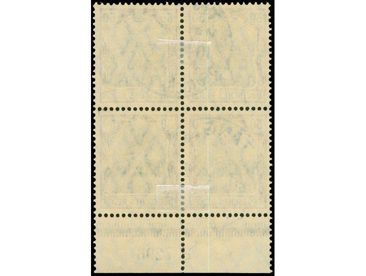 1906, Germania mit Wz. 60 C. auf 50 Pfg. dunkelbräunlichlila/schwarz auf mattchromgelb, Unterrandviererblock mit Aufdruck-Han
