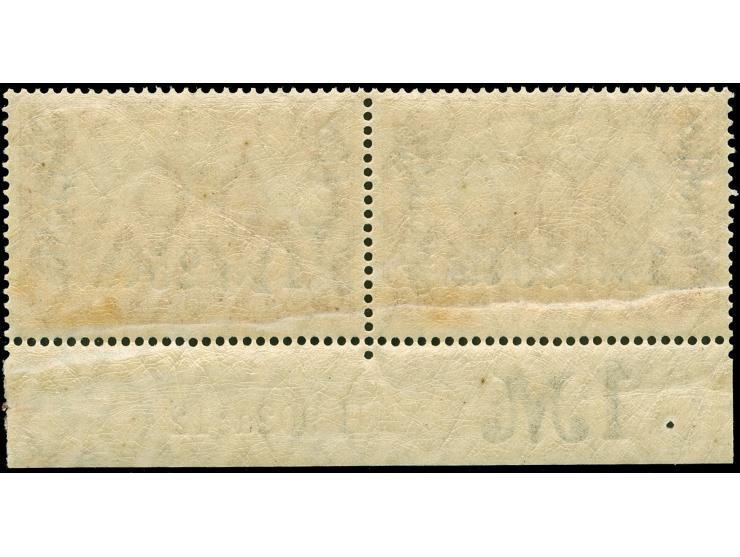 1911, Germania mit Wz. 1 Pes. 25 Cts. auf 1 M. dunkelkarminrot, Friedensdruck, waagerechtes Unterrandpaar mit Aufdruck-Han “H