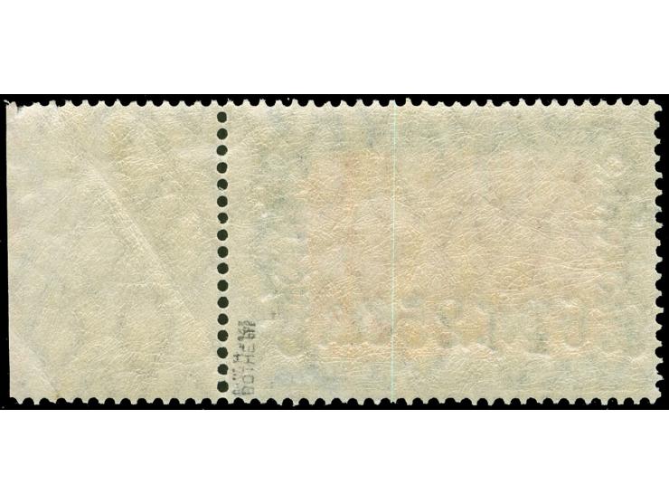 1911/19, Germania mit Wz. 6 P. 25 C. auf 5 M. grünschwarz/dunkelkarmin, Friedensdruck, rußiger Aufdruck, rechtes Seitenrandst