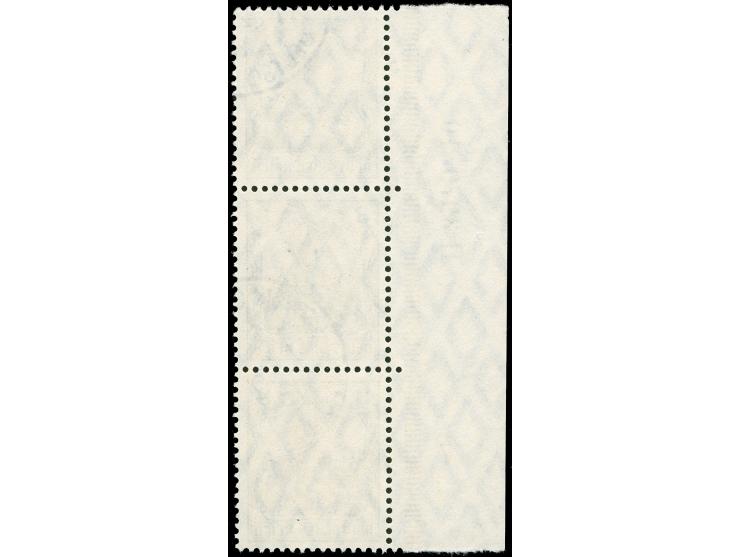 1911, Germania mit Wz. 3 C. auf 3 Pfg. dunkelockerbraun, senkrechter Dreierstreifen mit linkem Seitenrand und Ur-Han “H 3979.