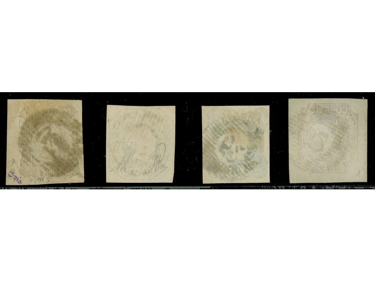 1853, Maria II. 5-100 r., all fresh colours and ample to large margins, 100 r. small cut at base, not reaching the design, fi
