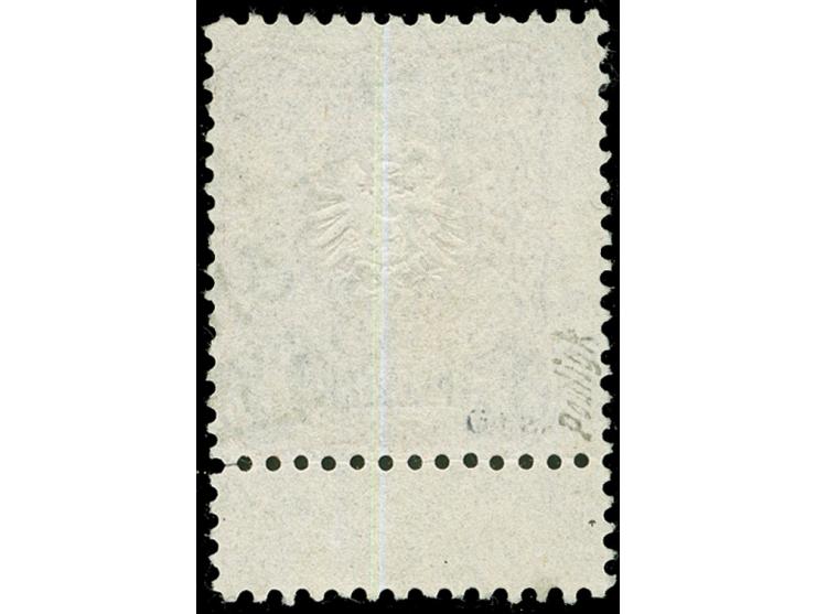 1884, Aufdruck auf Pfennig 1 ¼ Pia. auf 25 Pfg. orangebraun, mit Aufdruckfehler “1 vom linken ¼ verkürzt”, unten Zwischensteg