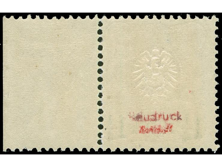 1884, Pfennig 1 ¼ P. auf 25 Pfg. orangebraun, Nachdruck, rechtes Seitenrandstück mit Plattenfehler “Erstes N in Pfennig durch