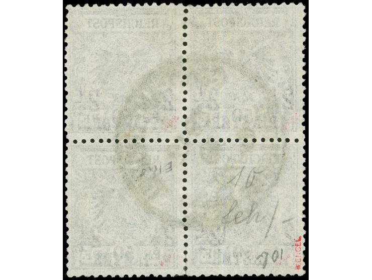 1889, Krone/Adler 2 ½ Pia. auf 50 Pfg. braunrot, Viererblock, sauber gestempelt “CONSTANTINOPEL 1 DEUTSCHE POST 19/12/90”, ta