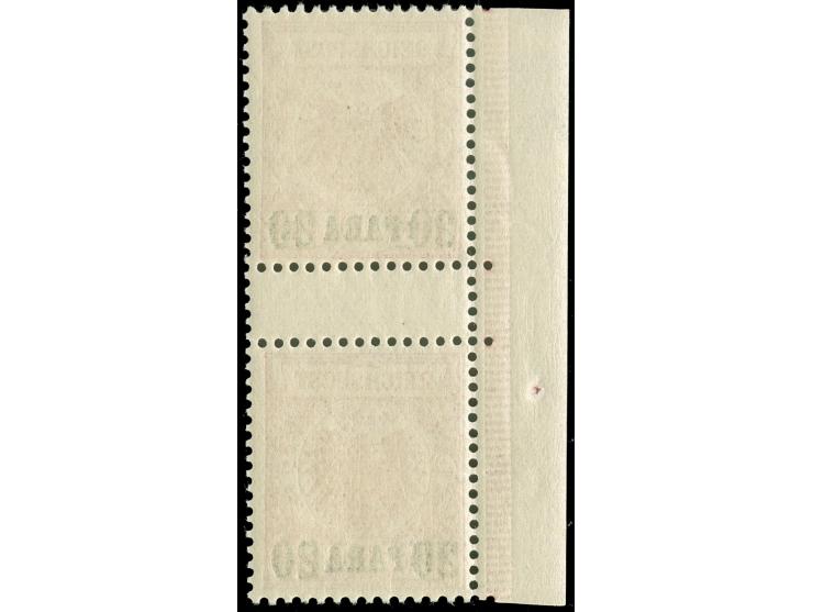 1889, Krone/Adler 20 P. auf 10 Pfg. lebhaftlilarot, senkrechtes Zwischenstegpaar mit linkem Seitenrand, postfrisch, tadellos,