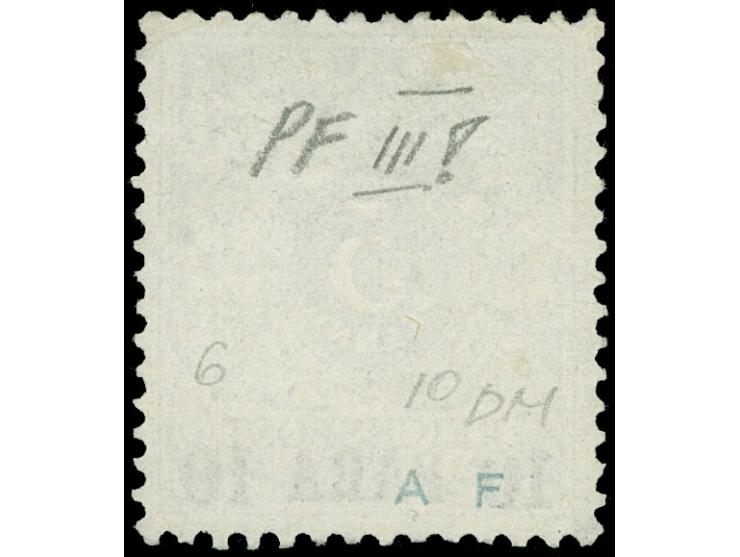 1889, Krone/Adler 10 Pa. auf 5 Pfg. lebhaftopalgrün, mit Plattenfehler “dicker Strich (Komet) unterhalb der rechten oberen Ei