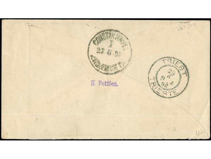 1883, Ganzsachen-Umschlag Wappen 10 Pfg. rosa mit wertgleicher Zusatzfrankatur 10 Pf &nbsp;von “ANSBACH 22 JUN 98” nach Konst