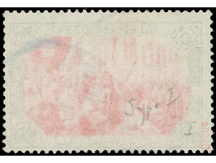 1900, Germania 25 Pia. auf 5 M. grünschwarz/bräunlichkarmin, Type I, Nachmalung nur mit Deckweiß, sauber gestempelt “SMYRNA 6