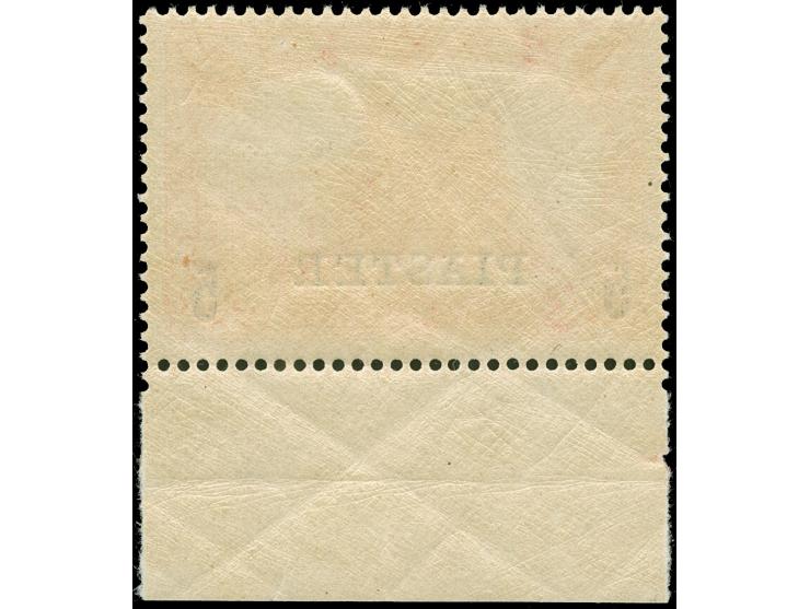 1902/04, Aufdrucktype II 5 Pia. auf 1 M. dunkelkarminrot, Unterrandstück, postfrisch, tadellos, unsigniert, Fotoattest Steuer