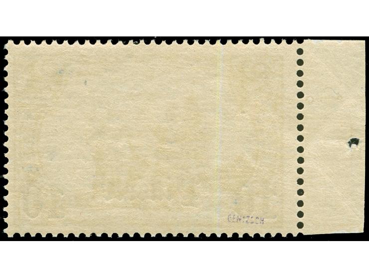 1905, Germania o.Wz. gez. 26:17 10 Pia. auf 2 M. schwärzlichblau, linkes Seitenrandstück mit Passerkreuz und Plattennummer “1