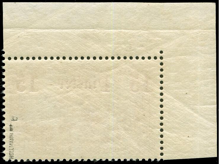 1905, Germania o.Wz. 15 Pia. auf 3 M. schwarzviolett rotorange leuchtend, linke obere Bogenecke, postfrisch, tadellos, sign. 