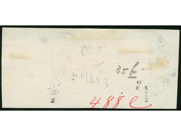 1905, Germania o.Wz. 25 Pia. auf 5 M. grünschwarz/dunkelkarmin, UV gelblichrot leuchtend, rechtes Seitenrandstück, sauber ges